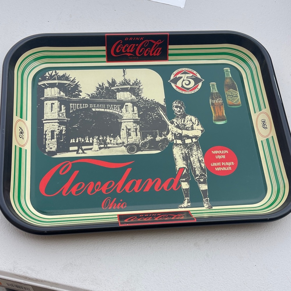 Coca-Cola Cleveland Commemorative Tray in Dark Green & Red